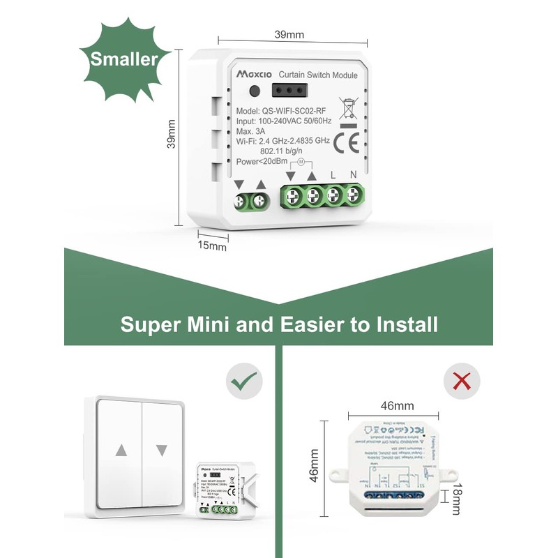 Maxcio Smart Relay Module Switch with Percentage Function, Wlan Flush-Mounted