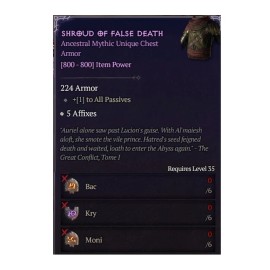 Diablo 4 S9 Shroud Of False Death Mythic Unique Chest Armor 6 Bac Kry Moni Rune