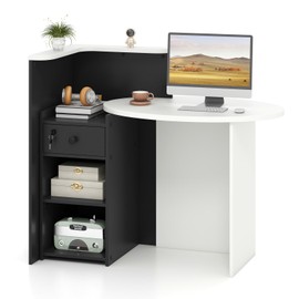 Tangkula Reception Desk, Front Counter Desk with Lockable Drawer & Adjustable Shelf, Oval Desktop, Retail Counter for Checkout, Computer Workstation for Salon Lobby Office, Home Office Desk