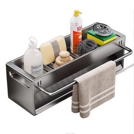 Euthymiaze Kitchen Sink Caddy Organizer - Stainless Steel Dish Soap Brush Holder Countertop Sink Organizer for Kitchen Organizers and Storage (GreyLarge)