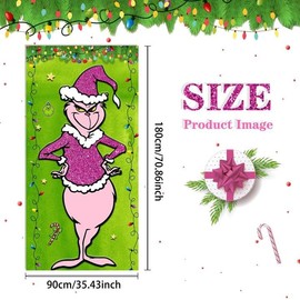 Christmas Door Cover Greench Door Cover Greench Christmas Decorations Xmas Front Door Banner Decorations for Indoor Outdoor Christmas Winter Holiday Party Decor-2.95 * 5.9 ft
