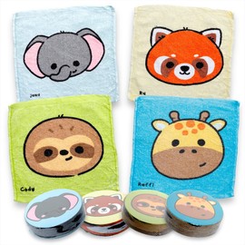MIK funshopping Set of Magic Washcloths, Magic Cloth, Magic Towel, Party Bag, Children's Gift Tombola (Set of 4 Wild Animals)