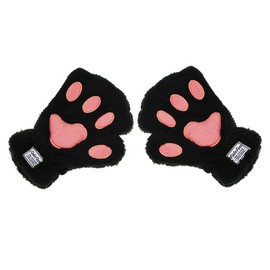 Women Girls Bear Faux Fur Soft Plush Cat Paw Claw Glove Fingerless Gloves Mitten Soft Winter Gloves Coral Fleece Mittens Black