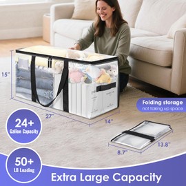 SINLAND 4 Pack Heavy Duty Moving Bags with Strong Zippers, Reinforced Handles and Tag Pocket, Large Packing Totes Supplies for College Dorm Room, Large Packing Bags for Saving Space(Semi-Transparent)