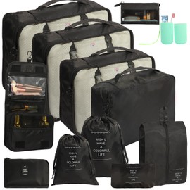 12 PCS Packing Cubes for Suitcase Packing Cubes Travel Luggage Organizers Bag Waterproof Travel Essentials Bag Clothes Shoes Storage Bags, Black
