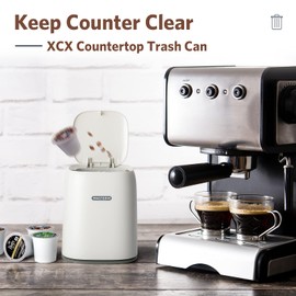 XCX Mini Countertop Trash Can with 3 Rolls of Trash Bags, Waste Can with Press Type Lid, 1.5 L / 0.40 Gal Wastebasket Dispenser, Bin for Coffee Table, Bathroom Vanity Top (White)