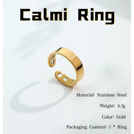 Ticome Calmi Ring,Adjustable Natural Calmi Women's Energy Balance Relieve Anxiety Opening Ring, Menopausal Accessory (Gold)