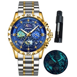 BINBOND Mens Watches Starry Sky Moon Phase Dial Luxury Diamond Business Dress Fashion Classic Casual Date Wrist Watches for Men Waterproof Luminous