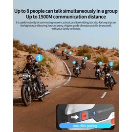 Motorcycle Intercom BT22 Bluetooth 5.4 Intercom Transmission Distance of 1500m Up to 8 People Talking at The Same Timewith,Music Sharing IP67 Waterproof Connects with Different headsets