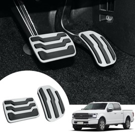 RUIANTE Compatible with Anti-Slip Non- Slip Foot Pedal Pads Aluminum Brake and Gas Accelerator Pedal Covers Auto No Drilling for Ford F150 2015 2016 2017 2018 2019 2020 (2pcs Silver)