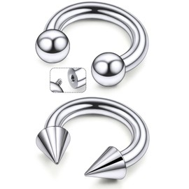 Tvalccoy F136 Titanium 4g Septum Ring Prince Albert Jewelry for Men 4 Gauge Earrings 14mm PA Spike Horseshoe Piercing Internally Threaded