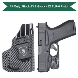 Glock 43 w/TLR-6 Holster, IWB Carbon Fiber Kydex Holster Fit: Glock 43 / Glock 43X Pistol w/TLR6 Laser Light - Not Fit MOS, Inside Waistband Concealed Carry, Adj. Cant & Retention, Right Hand