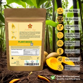 Turmeric Herbal Tea (32 Decaf Bags) – Premium Mango Fruit Blend with Calendula Flower & Australian Lemon Myrtle | Loose Leaf Quality for Digestion, Yoga & Wellbeing