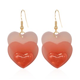 New Love Triple Heart Statement Dangle Earrings for Women Dangling Sweet Love Drop Peach Pink Cute Acrylic Earrings Like Look Gift for Her Mom Wife Valentine, Acrylic, No Gemstone