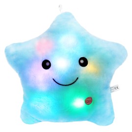 WEWILL Creative Twinkle Star Glowing LED Night Light Plush Pillows Stuffed Toys (Blue)
