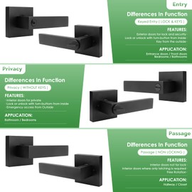 ANNFUZ Privacy Door Handle Without Key,Square Interior Door Lever with Emergency Access, Reversible Keyless Lever for Right & Left Side,for Bathrooms and Bedrooms,Matte Balck