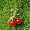 HOLINSE Cherry Bag Charm, Cherry Keychain,Initial Square Charm, 18K Gold