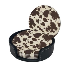 6 Pack Cute Cow Print Coasters, 4 inch Cow Print Coasters with Holders, Cute Cow Coasters for Women Men
