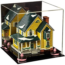 Better Display Cases Versatile Acrylic Display Case - Medium Square Box with Mirror, Pink Risers and Black Base 9.75" x 9.75" x 9.75" (V02)