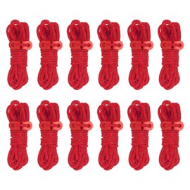 PATIKIL 4mm Tent Rope, 12 Pack 13ft Reflective Guyline Cord Tied Downs Rope Paracord Cord Camping Ropes with Red Aluminum Cord Adjusters for Camping Hiking Tent, Red