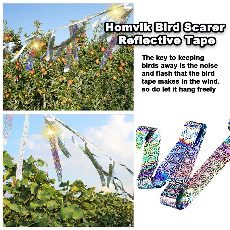 Homvik 1pcs Bird Scarer Reflective Tape Double Sided Flash Deterrent