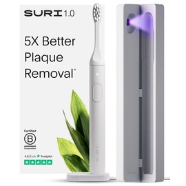 SURI 1.0 Sonic Electric Toothbrush with UV Cleaning Travel Case | 1 Month+ Battery | Designed in California | Electric Toothbrush for Adults | Travel Toothbrushes | Tooth Brush | White