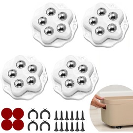 STOAT Pack of 4 Castors with 5 Balls, 300 kg Load Capacity, with Glue and Screws. Universal 360 Mobile Wheel for Transporting Furniture, Goods, Furniture Castors (White: Pack of 4)
