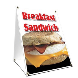 A-Frame Sidewalk Breakfast Sandwich Sign with Graphics On Each Side | 24" X 36" Print Size