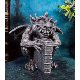 Ebros Gift Gothic Guardian of Bibliography Horned Gargoyle Reading Book of Spells Figurine 4.5" Tall Crazy Bookworm Librarian Gargoyles Sculpture