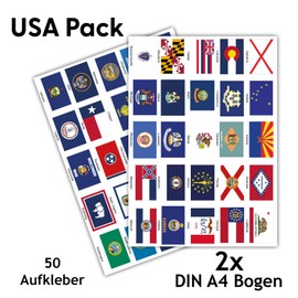 50 Country Flags Set on 2 DIN A4 Sheets Each Flag 4.9 x 3.3 cm Sticker for Model Making Bicycle Car Motorcycle Decoration Countries R108 (USA States)