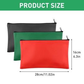 Alicer Pack of 5 PU Leather Wallet Bank Wallet Wallet Document Bag Case with Zip and Window Also Pen Case Cosmetic Bag 27 x 15 cm (5 Colours), Black + red + green, Minimal