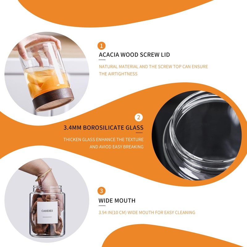 Homtop Glass Jars with Wood Lid 27 Oz 6 Pack,