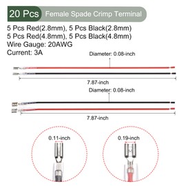 YOKIVE 20 Pcs Female Spade Crimp Terminal, Home Wire Connector with Insulating Sleeve Connect Cable Great for Kitchen, Office (Black&Red,0.11-Inch&0.19-Inch)