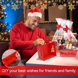 MADHOLLY 6Set Baskets for Gifts Empty - Sturdy Kraft Gift Basket Kit with Cellophane Wrap and Pull Bows for Christmas Anniversary Wedding Holiday Gift Celebration Wrapping, Red