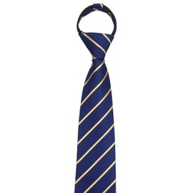Corbata con cierre para hombre, diseño de cuadros sólidos, a rayas, azul rey/dorado , Talla única