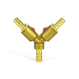 QWORK 3-Way Hose Connector, Splitter, Brass and Zinc Alloy, 8 mm, Ball Valve, T-Hose Connector for Carpenter Fitting, Air, Water, Gas, 2 Pieces