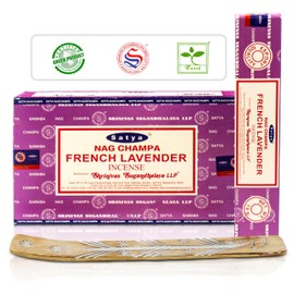 Satya French Lavender Incense Sticks 180 gm (15GM X 12 Pack) from Satya Sai Baba Nag Champa and Raajsee Incense Sticks Holder Bundle, Free from Chemicals,Natural Insenses