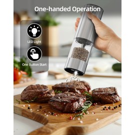 Electric Salt and Pepper Grinder Set, Pepper Mill With Adjustable Coarseness, 95ml Large Silo,Rechargeable Salt Pepper Shakers Steel Body with Ceramic Grinding Head, Brush, Visuable Window Led Light