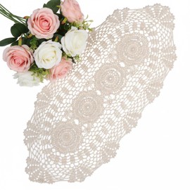 Doilies, Crochet Table Runner, Beige Lace Handmade Crochet Doilies For Tables - Oval Lace Table Runner Doily Cloth, Cotton Placemats, Knitted Coasters for Cups Coasters Glasses Small Doily Cloth