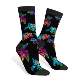 AOYEGO Sea Turtle Funny Socks Colorful Vintage Tortoise Psychedelic Turtles Tattoo Trendy Coloring Boho Style Novelty Casual Crew Socks Contrast Color Design for Women Men Gift