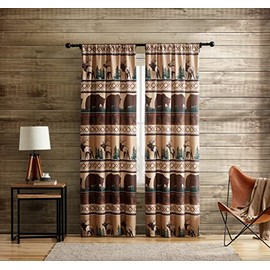 Beatrice Home Fashions Bear Mountain Privacy Window Curtains with Rod Pocket, 2-Panel Set Featuring Bear Elk Rustic Log Cabin Lodge, Each Panel Measures 38" W x 84" L, Brown