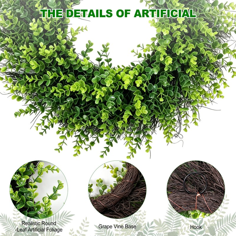 26” Boxwood Wreaths for Front Door Summer Wreaths for Front