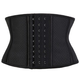 Atbuty Super Short Torso Waist Trainers Cincher Corset Tummy Shaper Slimming Latex Trimmer Girdle, Black (7'' Torso, Breathable, 9 Bones), S (NB1448-P)