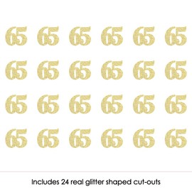 Gold Glitter 65 - No-Mess Real Gold Glitter Cut-Out Numbers - 65th Birthday Party Confetti - Set of 24
