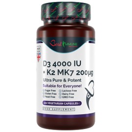 Vitamin D3 4000IU + K2 MK7 200mcg Natural Premium Quality 100 Capsules Immune Support Perfect Proportions Maximum Absorption