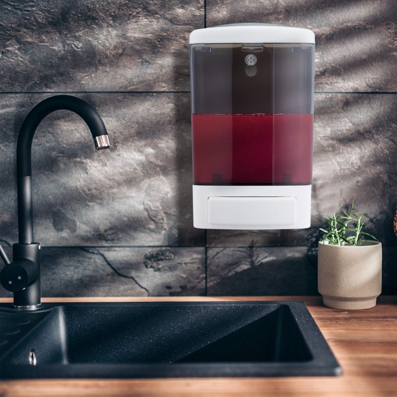 Relaxdays Wall Soap Dispenser, 1000 ml, Refillable, Bathroom & Kitchen