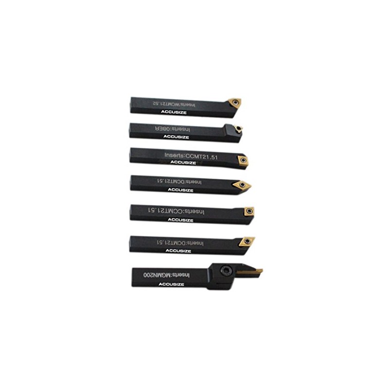 Accusize Industrial Tools 1/4'' Shank 7 Pc Indexable Carbide Turning
