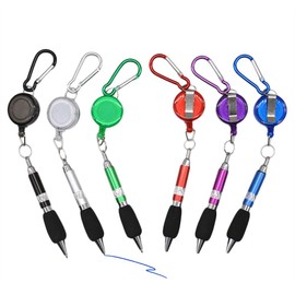 3-in-1 Handy Retractable Badge Reel Pen Belt Clip Keychain Carabinerm With Retractable Pen (Set of 6)