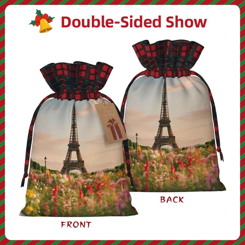 YHBLYKXP Beautiful Eiffel Tower Paris print Drawstring Christmas Bags, Festive