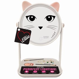 Onyx Professional Cat LED Lighted Makeup Mirror for Girls - Teen Vanity Cosmetic Mirror with Lights - Stand Up Desk 360 Circular Rotation Cute Circle Mirror